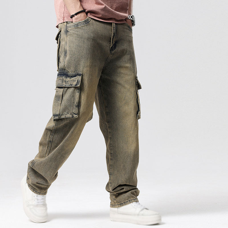 Herr Cargo Denim Jeans Relaxed Fit Multi Pocket Design