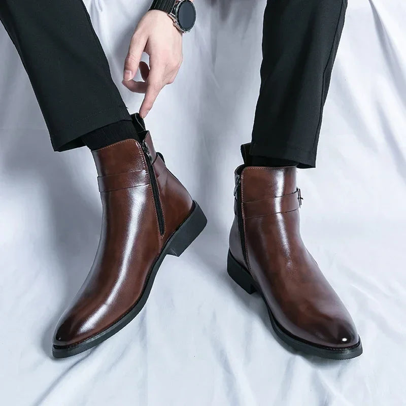 Herr Chelsea Boots Med Sidodragkedja Och Gummiyttersula
