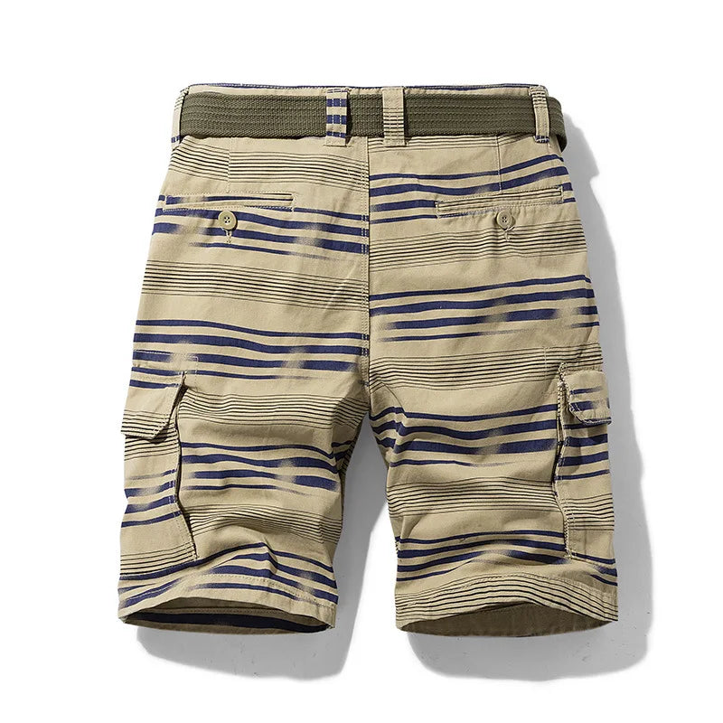 Herrshorts för Våren – Lätta Cargo Shorts med Flera Fickor och Randigt Mönster