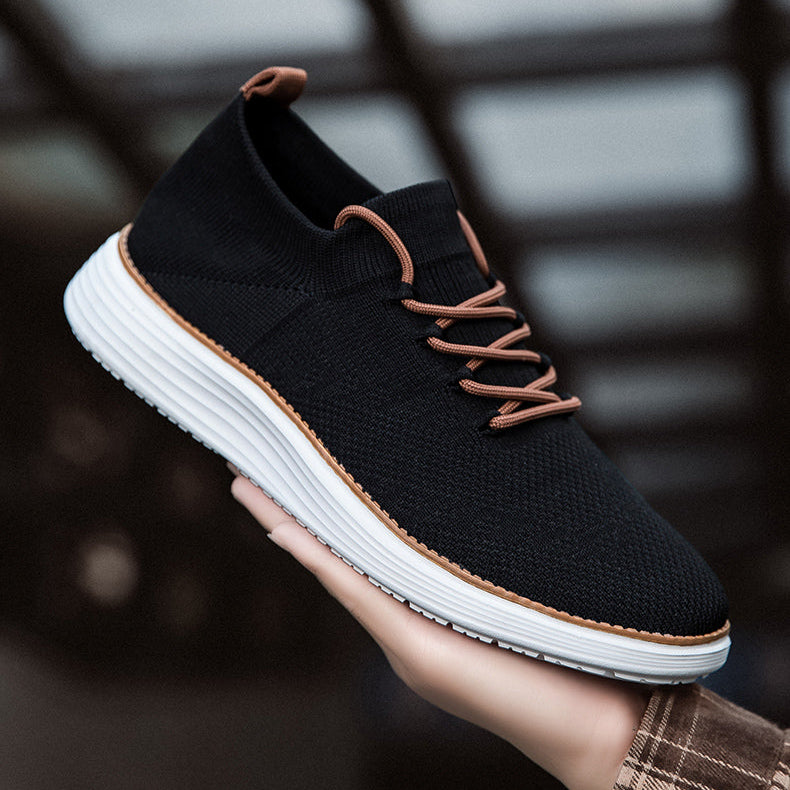 Herrsneakers Med Stickad Ovandel, Stötdämpande Innersula
