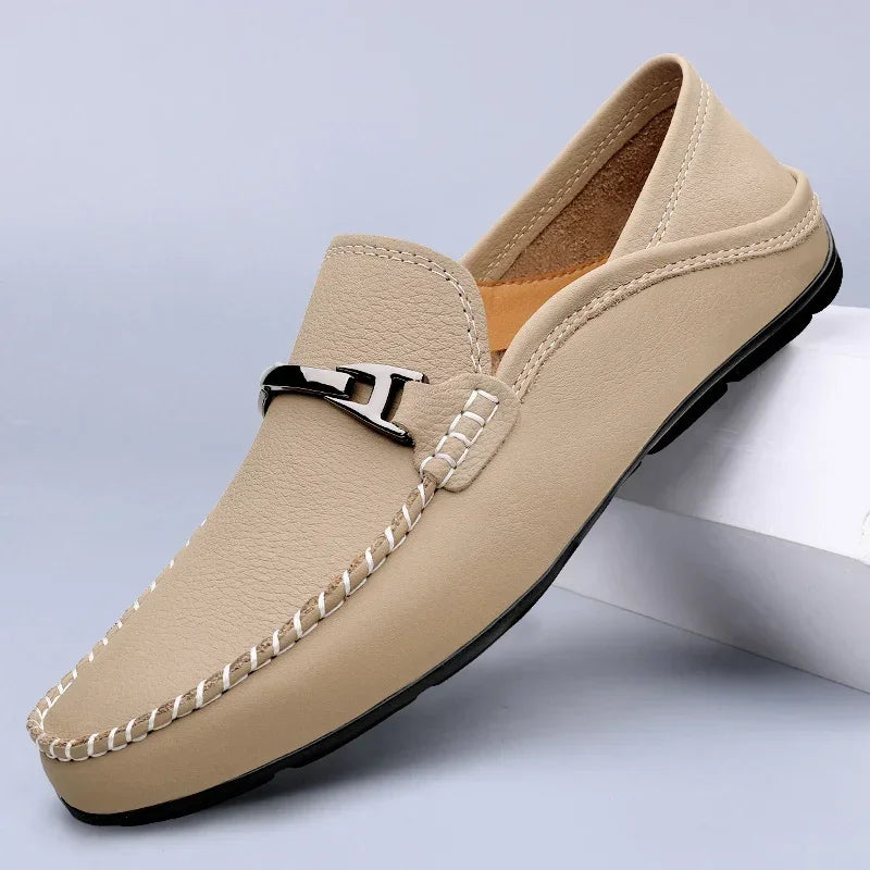 Herr Loafers Med Metallspänne Och Gummiyttersula