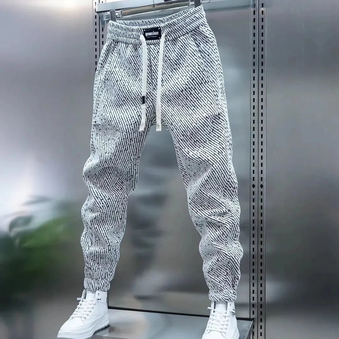 Byxor för Herr Slim Fit med Elastisk Midja, Dragsko och Unikt Mönster