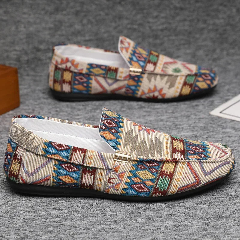 Herr Canvas Loafers med Aztektryck och Gummisula