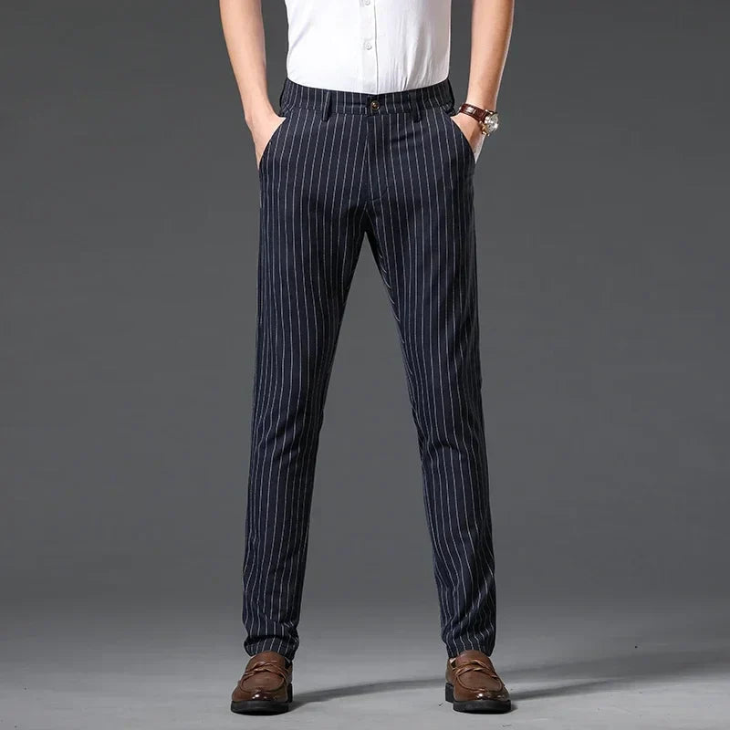 Herr Byxor Med Pinstripe Slim Fit och Midjehöjd