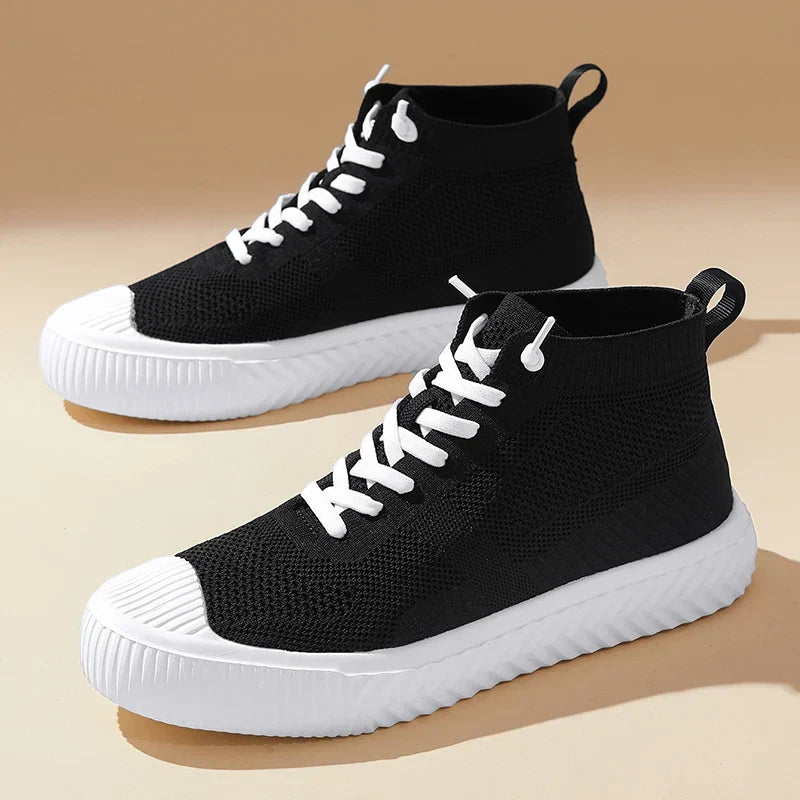 Herr Höga Sneakers Stickad Ovandel Ortopedisk Innersula Utan Knytning Snörning