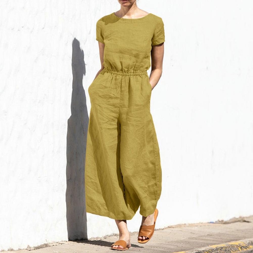 Sommarbyxdress för Dam med Vida Ben och Rund Halsringning – Enfärgad Design