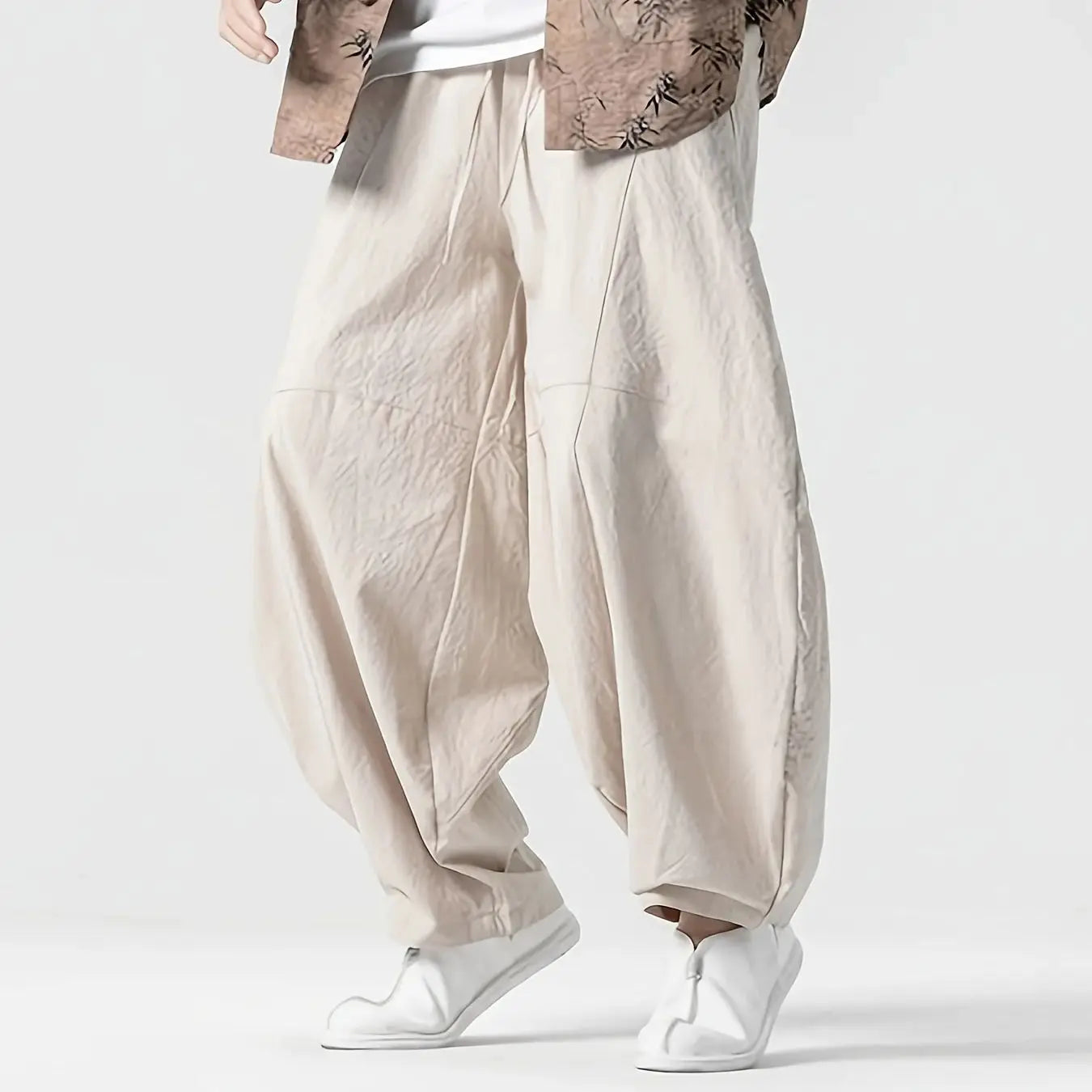 Herrbyxor Oversized Med Resårmidja och Sömdetaljer