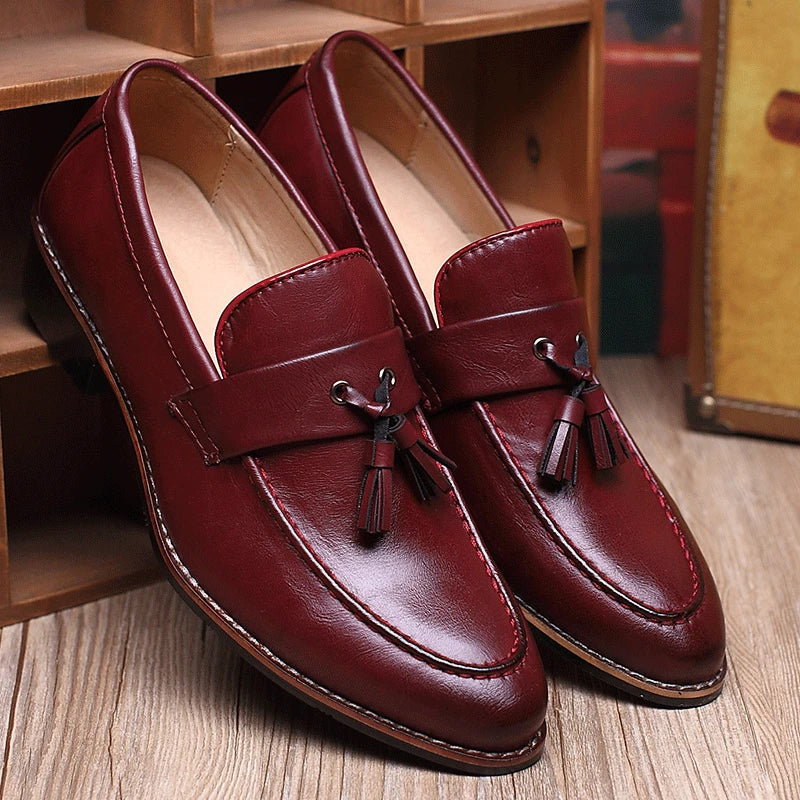 Herrloafers Slip-On med Dubbel Toffs och Satinskimrande Ovandel