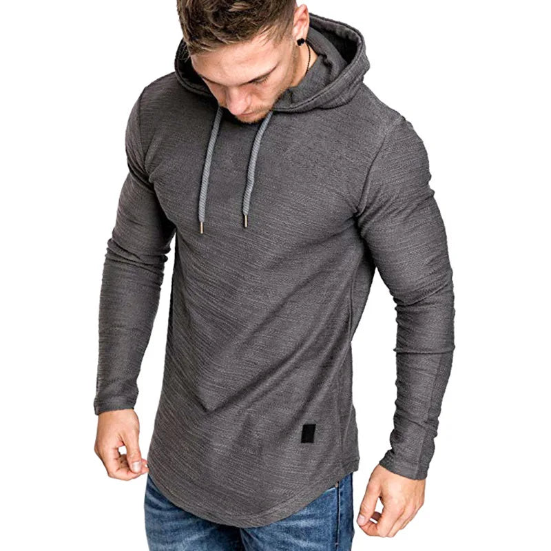 Herr Hoodie Slim Fit Stickad med Justerbar Huva och Ribbstickade Muddar