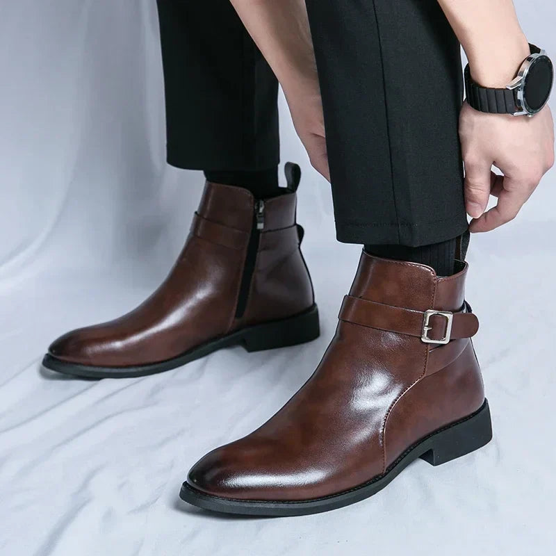 Herr Chelsea Boots Med Sidodragkedja Och Gummiyttersula