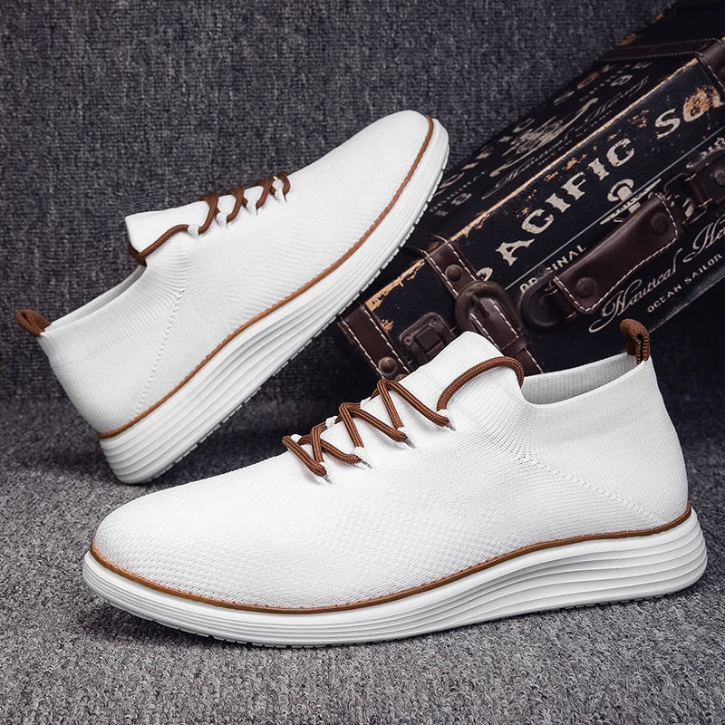 Herrsneakers Med Stickad Ovandel, Stötdämpande Innersula