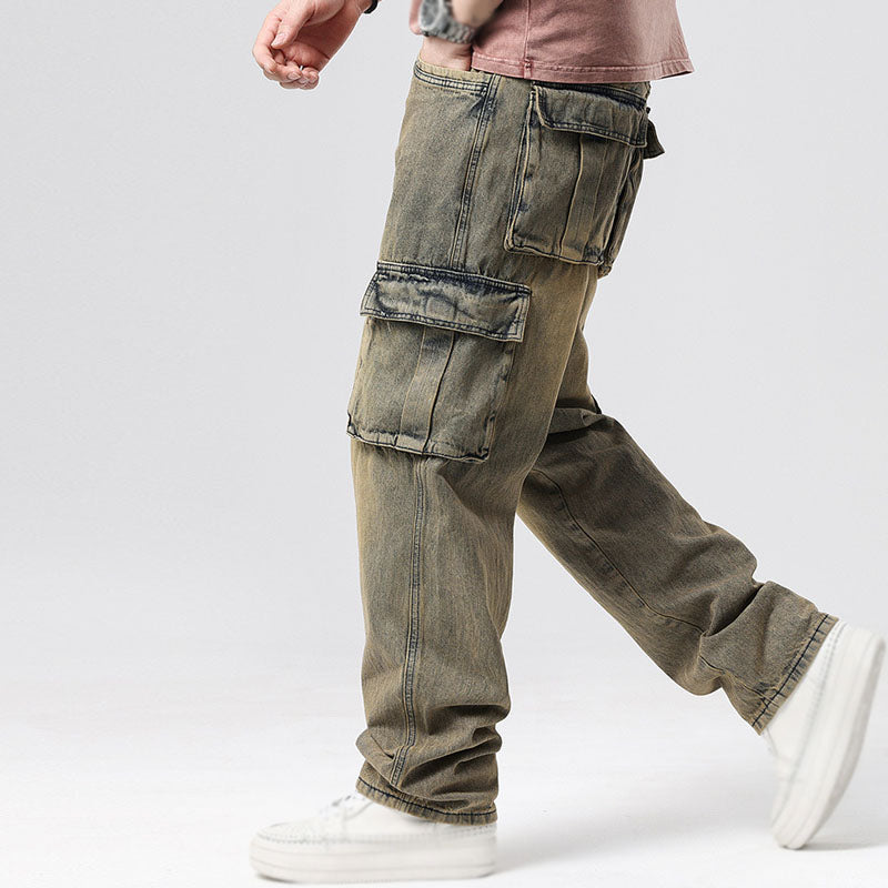 Herr Cargo Denim Jeans Relaxed Fit Multi Pocket Design
