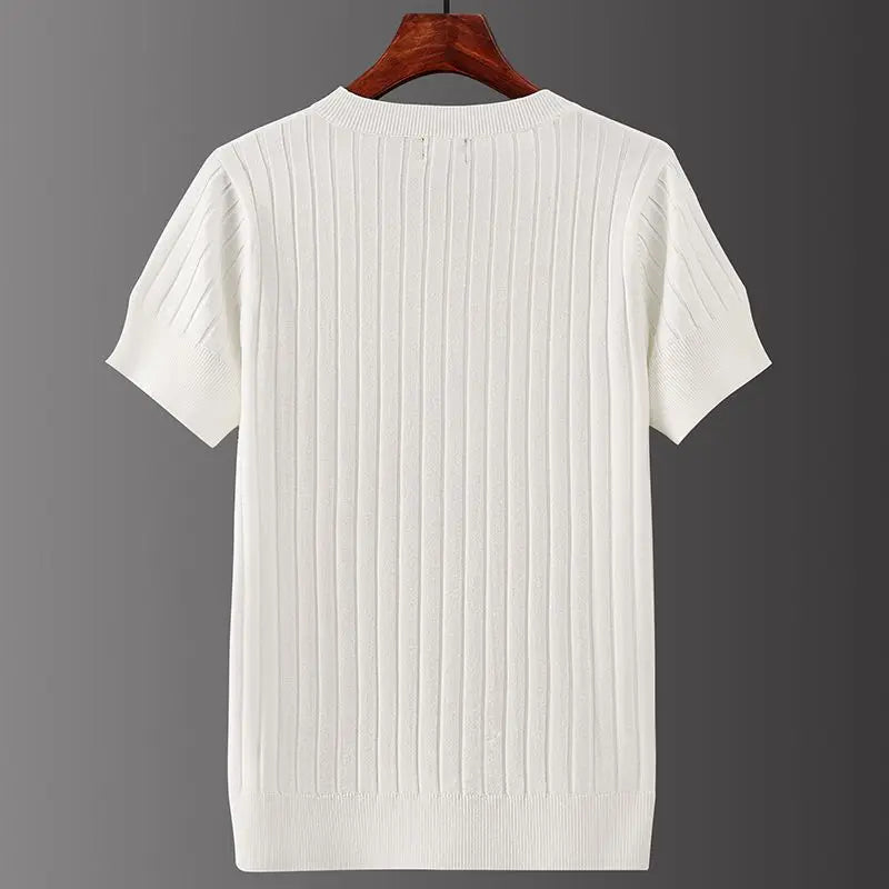 Herr V-Ringad Stickad T-Shirt Klassisk Passform
