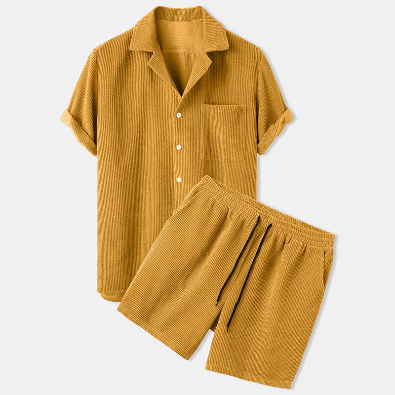 Herr Sommarshortsset I Manchestermodell Med Kortärmad Skjorta Och Shorts