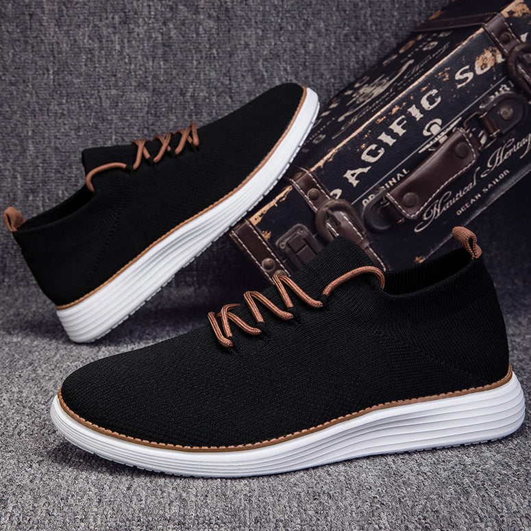 Herrsneakers Med Stickad Ovandel, Stötdämpande Innersula