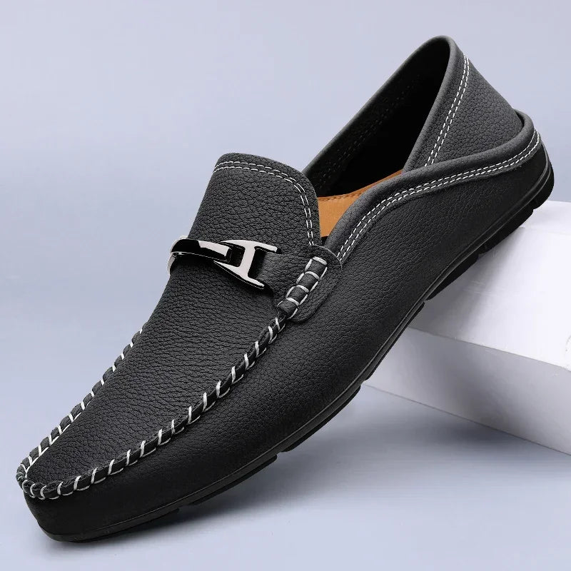 Herr Loafers Med Metallspänne Och Gummiyttersula