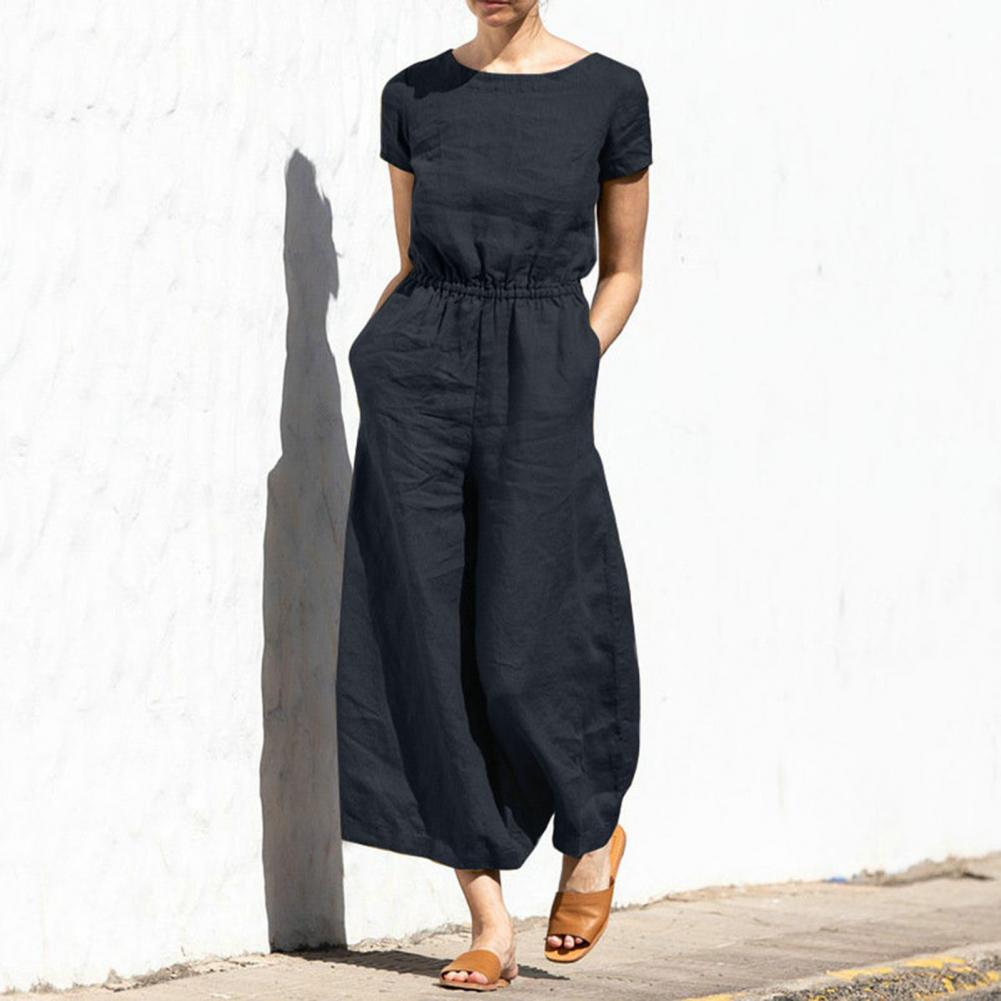 Sommarbyxdress för Dam med Vida Ben och Rund Halsringning – Enfärgad Design