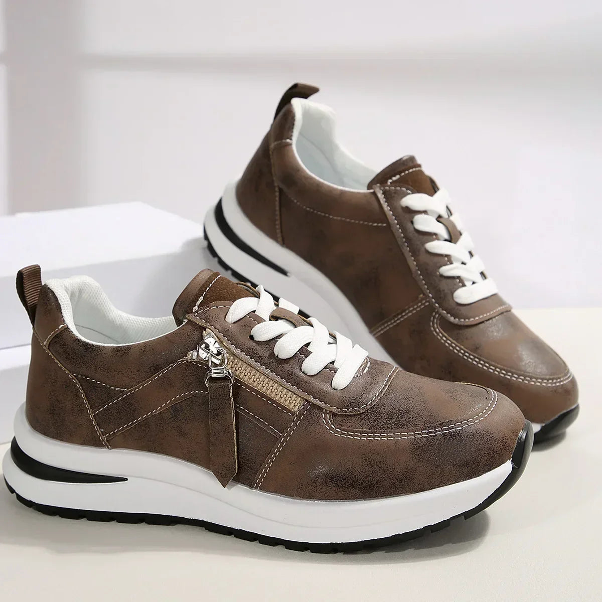 Dam Sneakers Platå Snörning Sidodragkedja Sula