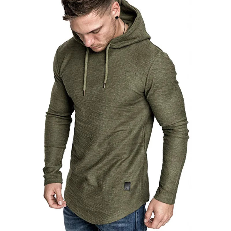 Herr Hoodie Slim Fit Stickad med Justerbar Huva och Ribbstickade Muddar