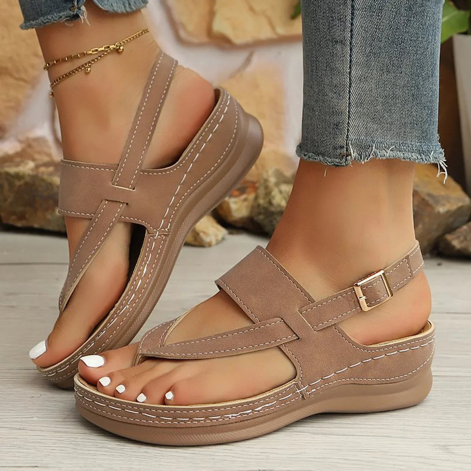 Dam Sommarplattformsandaler Breda Remmar Tjocka Sulor Slip On