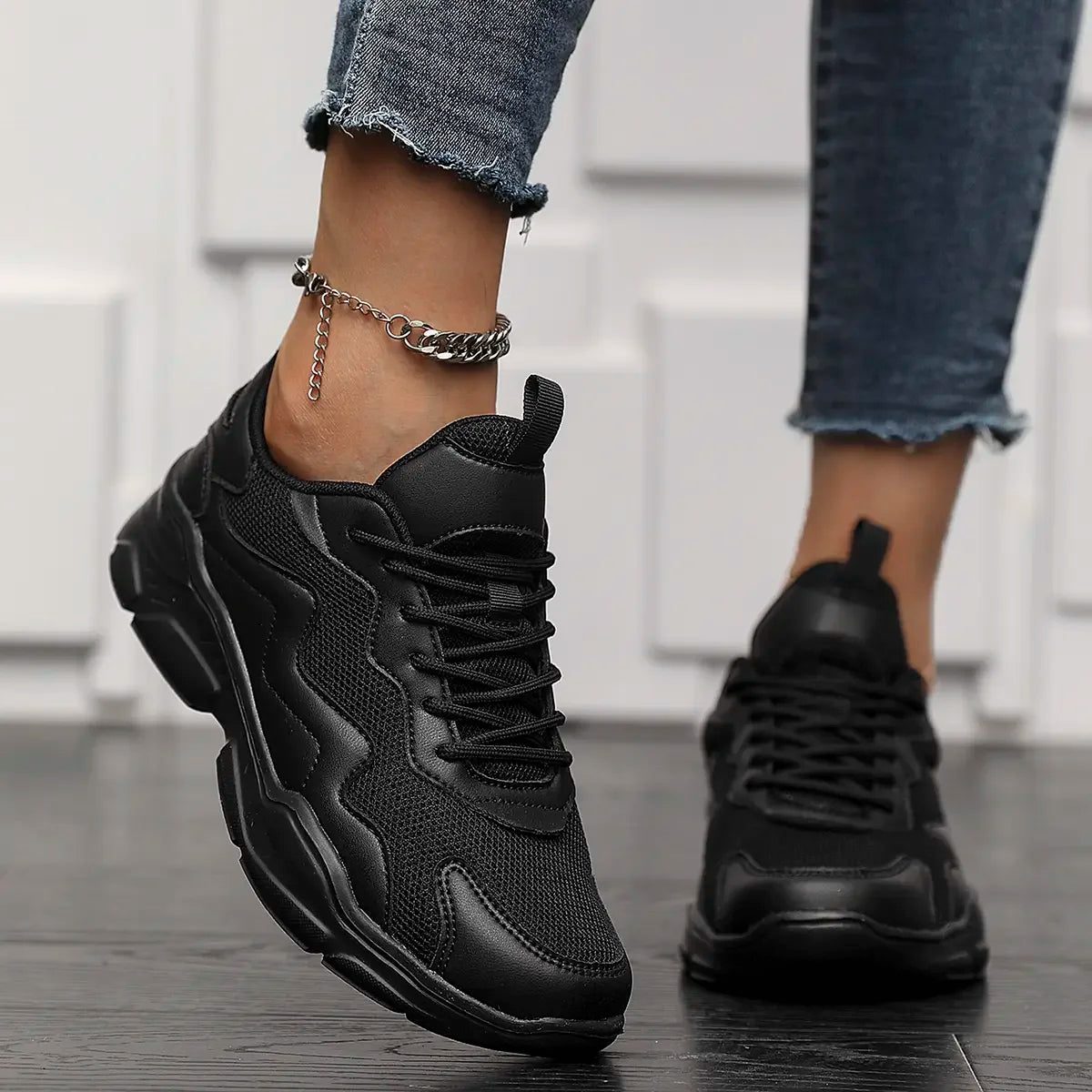 Kvinnor Retro Sneakers Med Lager-På-Lager Mesh Och Dämpad Sula
