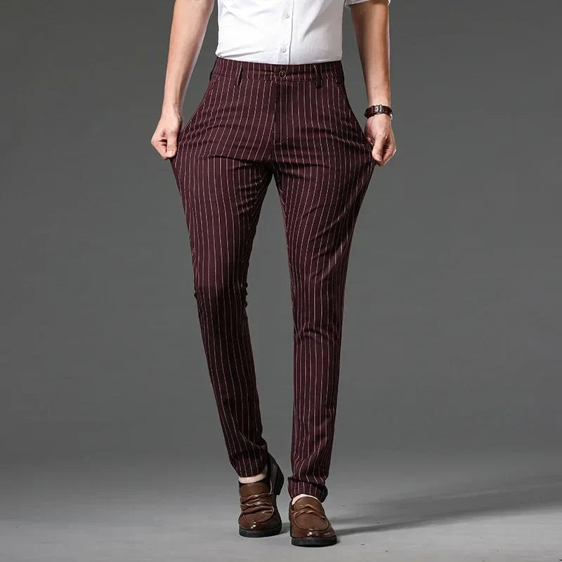 Herr Byxor Med Pinstripe Slim Fit och Midjehöjd