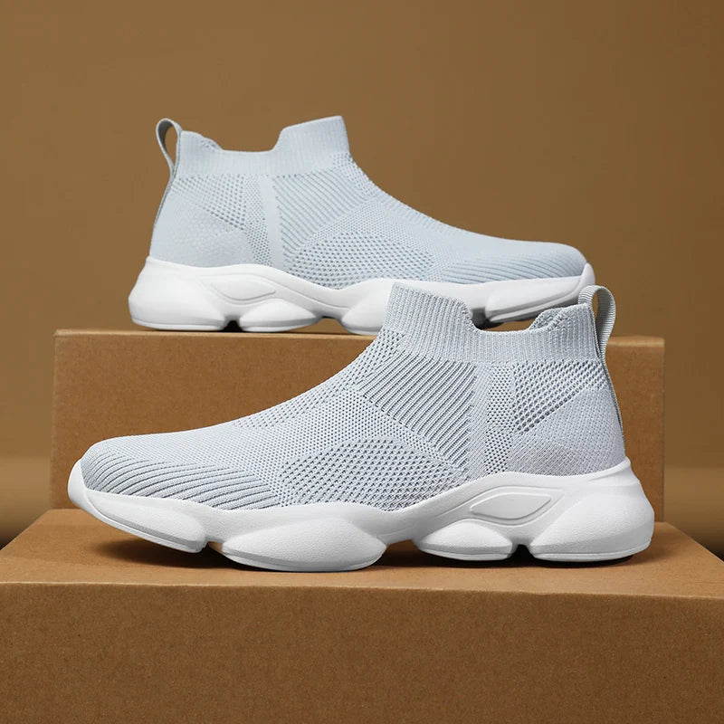 Herrsneakers med Strumpstil, Stickat Ovandel, Halkfri Sula