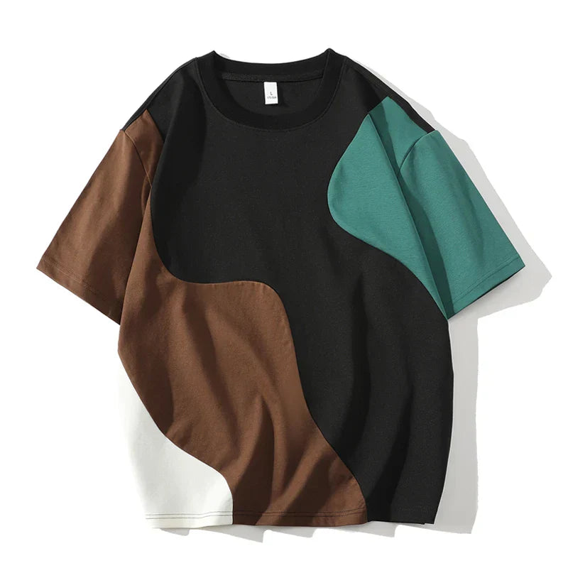 Herr T-shirt med färgblockspaneler och mellantungt fall