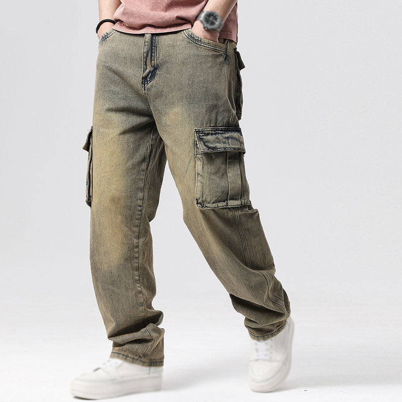 Herr Cargo Denim Jeans Relaxed Fit Multi Pocket Design