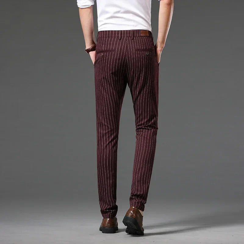 Herr Byxor Med Pinstripe Slim Fit och Midjehöjd