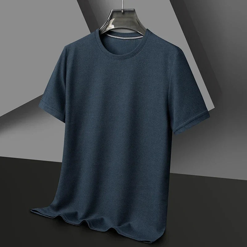 Herr T-shirt med Rund Halsringning, Vaffelstruktur och Nätdetaljer