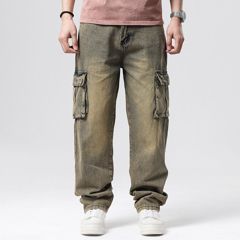 Herr Cargo Denim Jeans Relaxed Fit Multi Pocket Design
