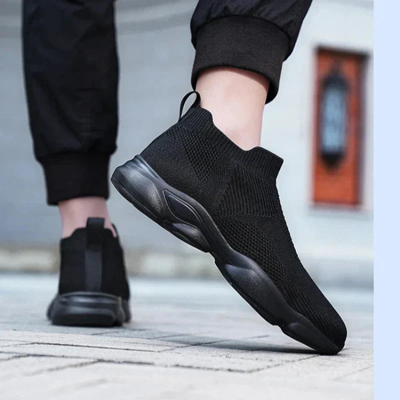 Herrsneakers med Strumpstil, Stickat Ovandel, Halkfri Sula