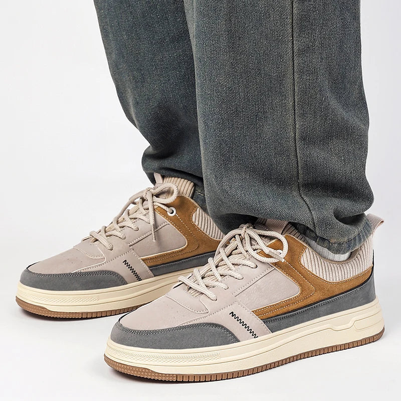 Herr Patchwork Sneakers med Vadderad Innersula och Snörning