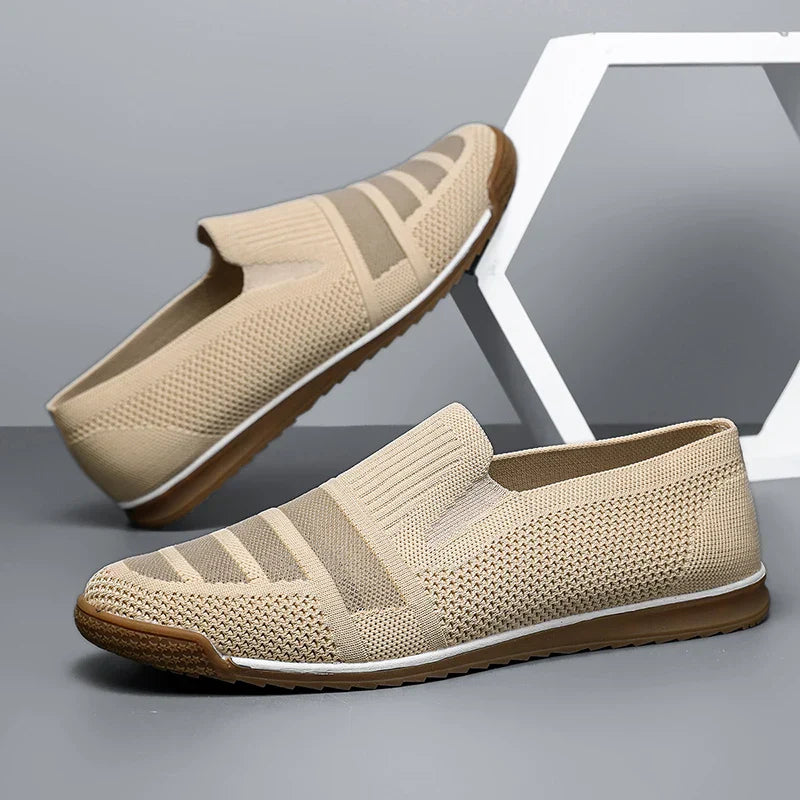 Herrloafers med Andningsbar Stickad Ovandel, Dämpad Fotbädd och Bågstödsupport, Slip-On