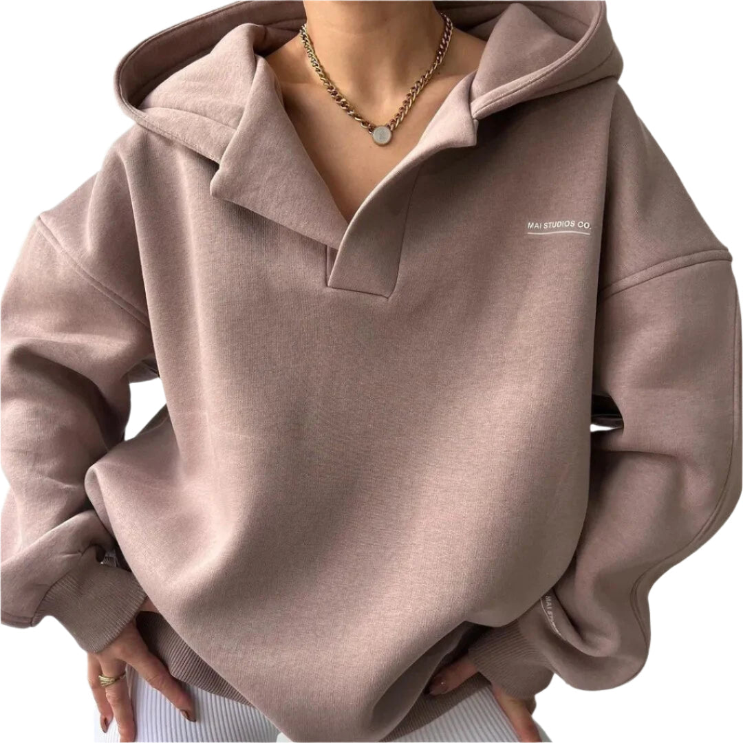 Dam Oversized Hoodie med Rund Hals och Kangaroo-ficka