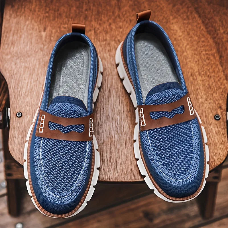 Herr Stickade Loafers med Remdetalj och Kontrasterande Yttersula