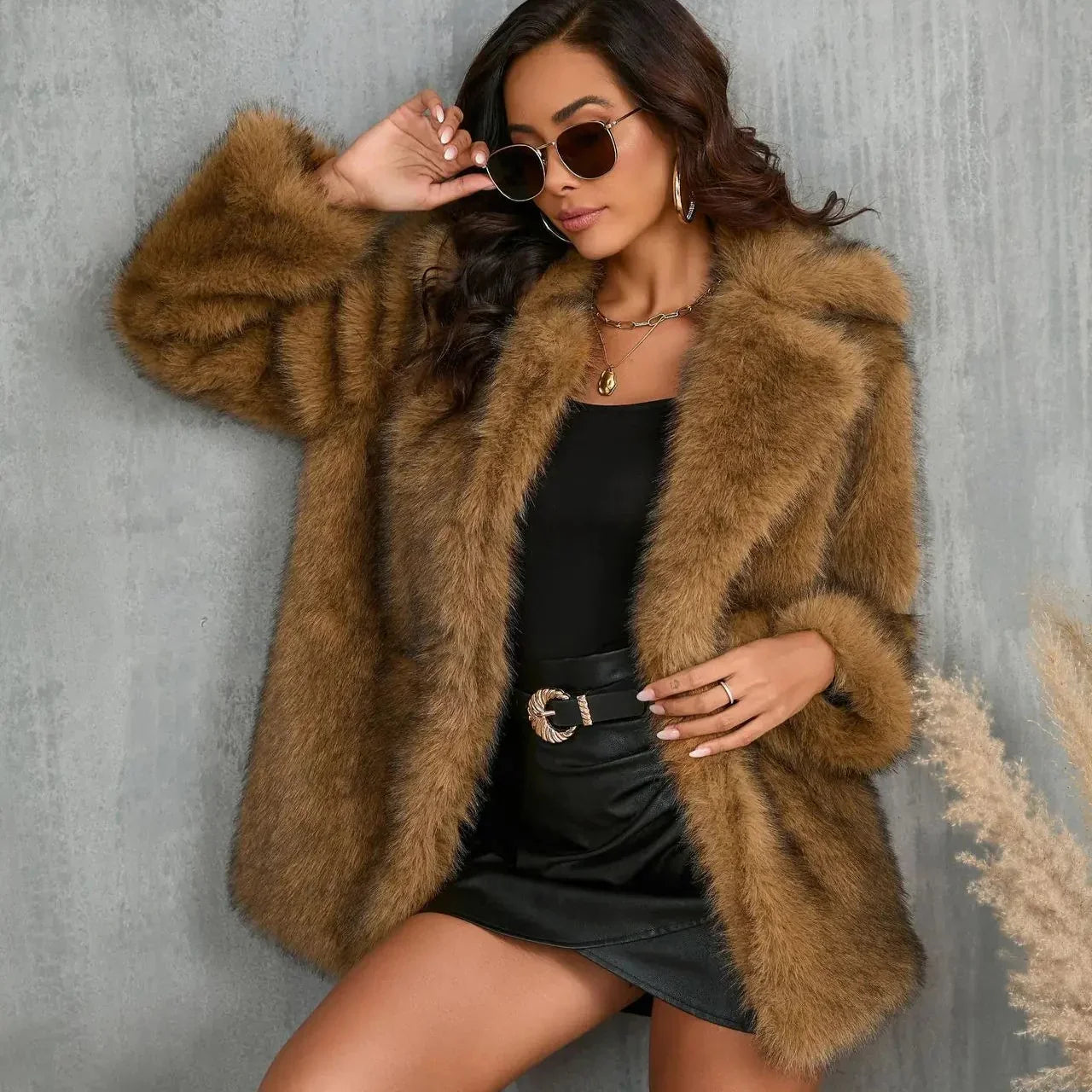 Kappa för Dam med Fuskpäls och Överdimensionerad Passform
