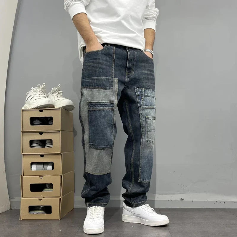 Herr Patchwork Jeans Cargofickor Tapered Passform