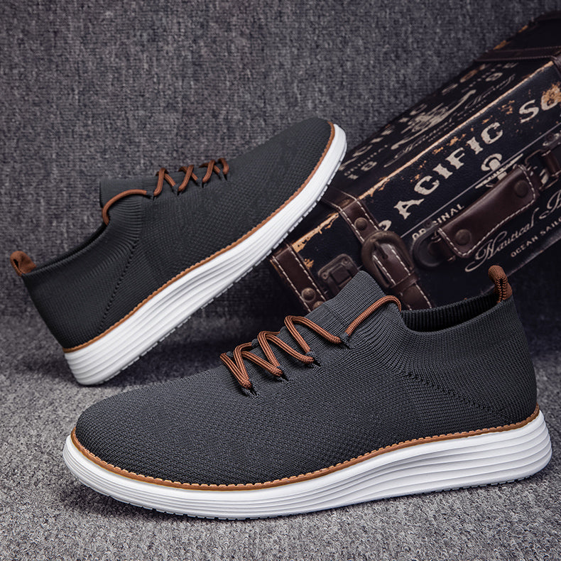 Herrsneakers Med Stickad Ovandel, Stötdämpande Innersula
