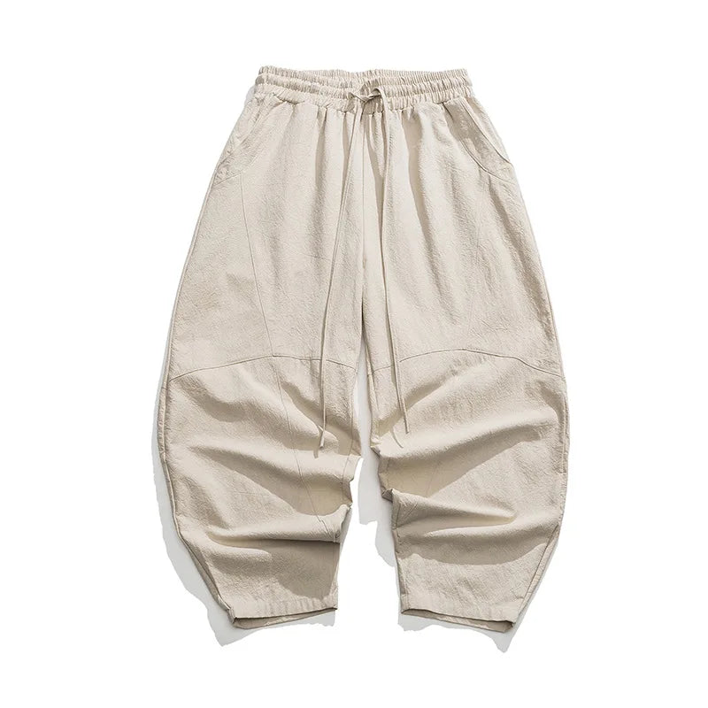 Herrbyxor Oversized Med Resårmidja och Sömdetaljer
