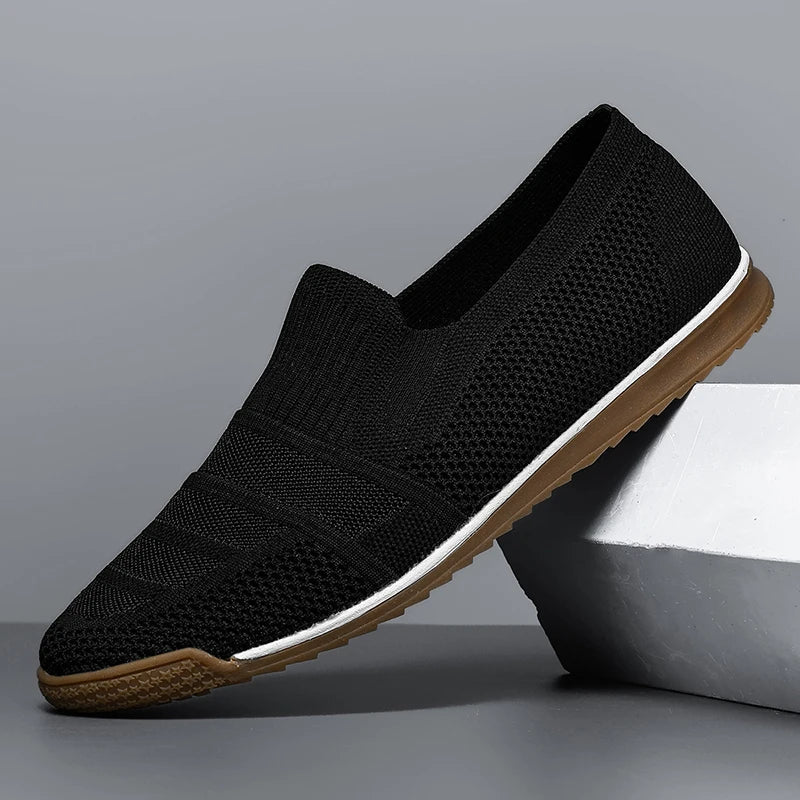 Herrloafers med Andningsbar Stickad Ovandel, Dämpad Fotbädd och Bågstödsupport, Slip-On