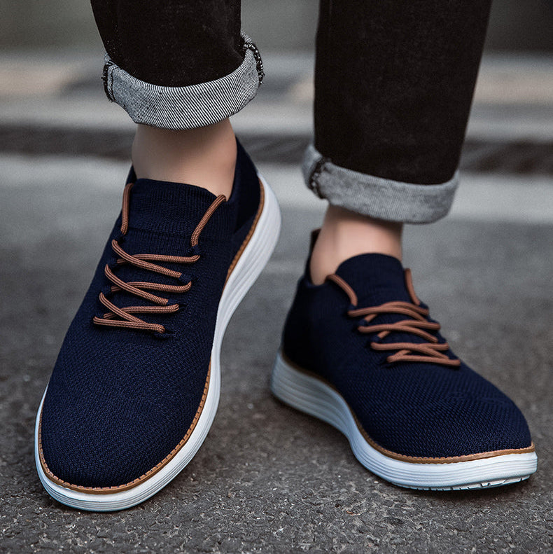 Herrsneakers Med Stickad Ovandel, Stötdämpande Innersula