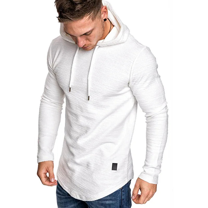 Herr Hoodie Slim Fit Stickad med Justerbar Huva och Ribbstickade Muddar