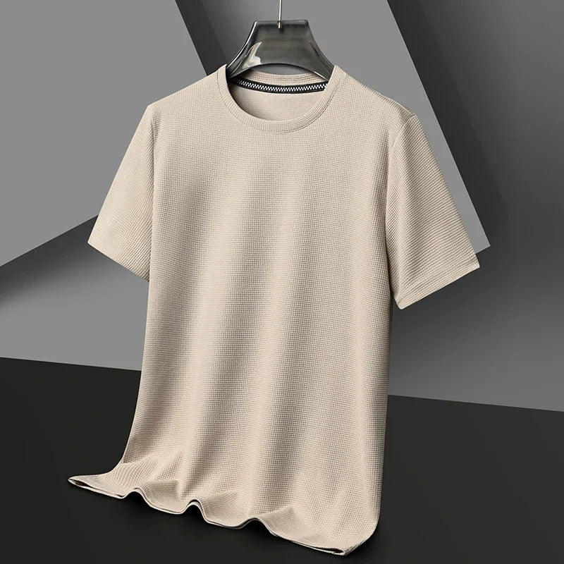 Herr T-shirt med Rund Halsringning, Vaffelstruktur och Nätdetaljer