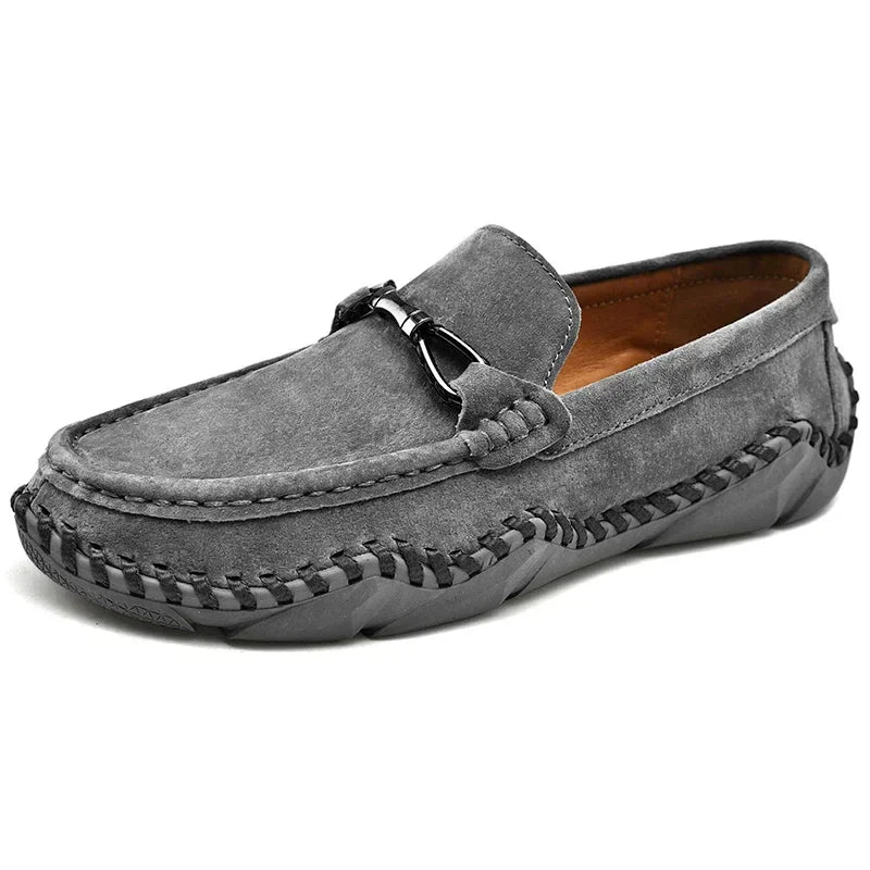 Loafers För Herr Med Slip-On, Borstad Överdel Och Handsydd Söm