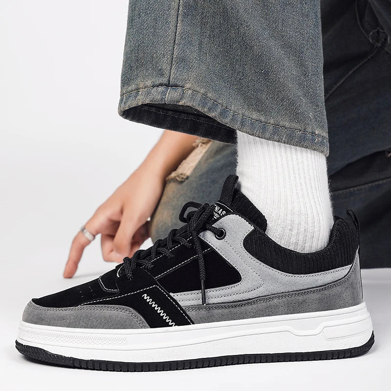 Herr Patchwork Sneakers med Vadderad Innersula och Snörning