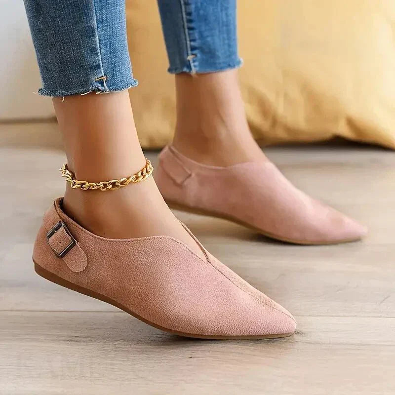 Kvinnor Spetsiga Ballerinaskor Med Spänndetalj Slip-On
