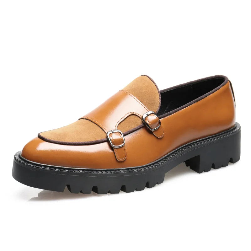 Herr Loafers Med Dubbel Spänne Och Kraftig Gummisula
