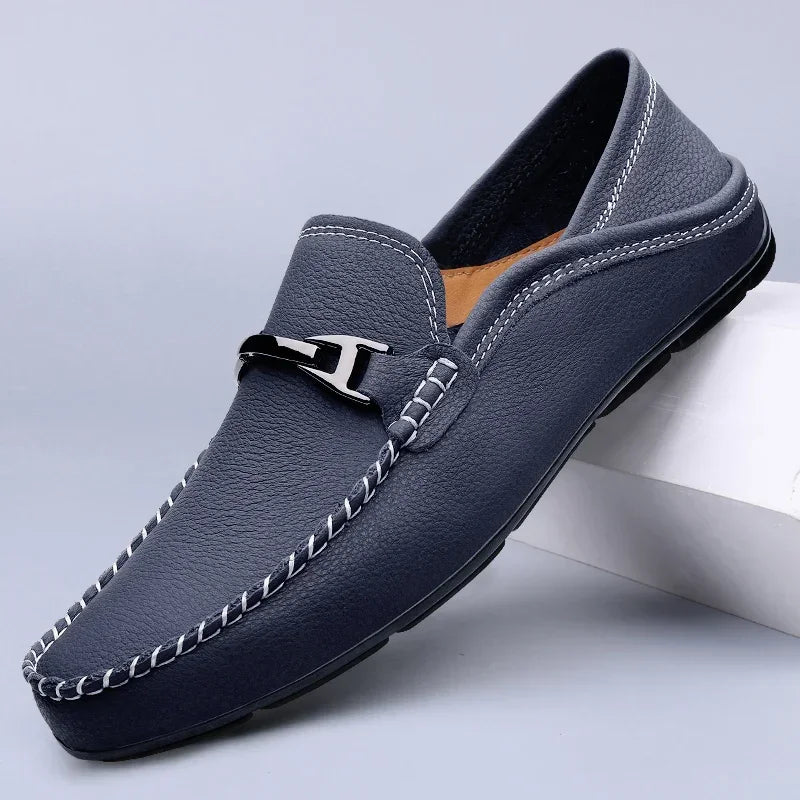 Herr Loafers Med Metallspänne Och Gummiyttersula